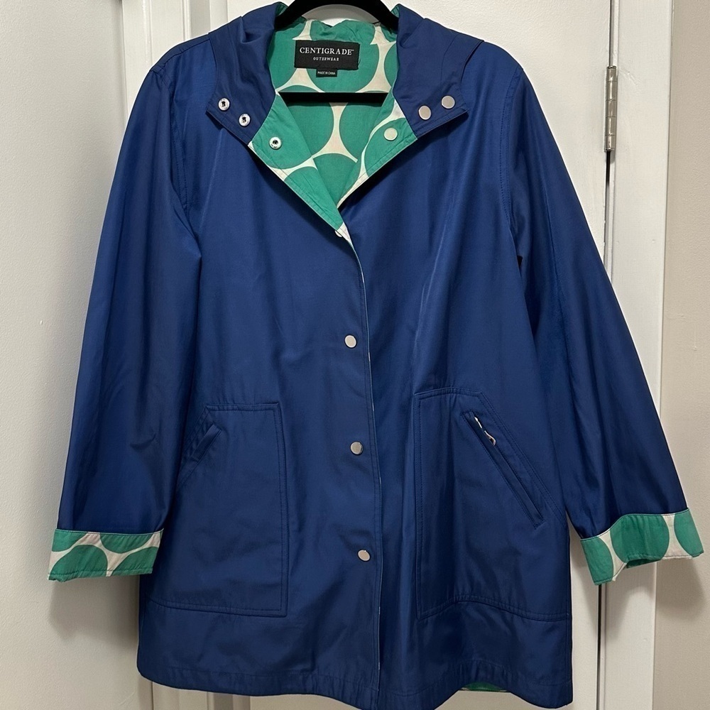 Centigrade Raincoat Reversible Hooded Jacket Polka Dot Women’s Sz L